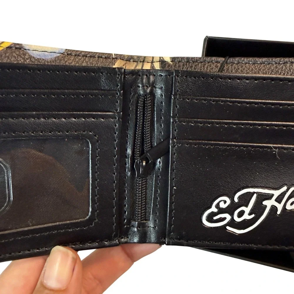 Ed‎ Hardy Black Bifold Wallet Valet Tray Tattoo Eagle Skull Y2K Set NWT